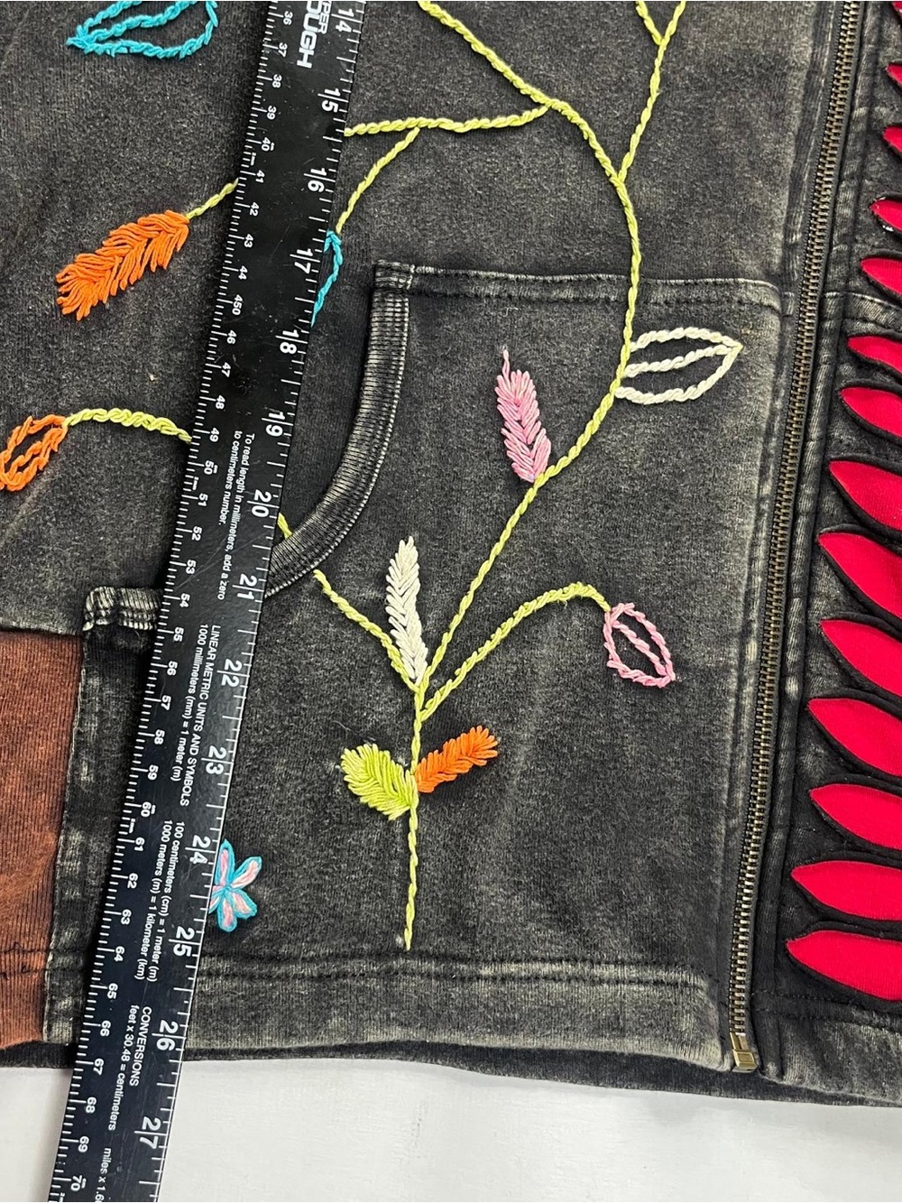 Rising International Multicolor Embroidered Hooded Jacket with Red Accents - Picture 6 of 7